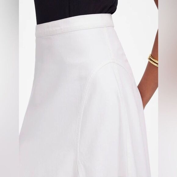 Madewell women’s Fluted Midi Skirt in Tile White denim distressed hem Sz 27 NWT - Picture 3 of 10